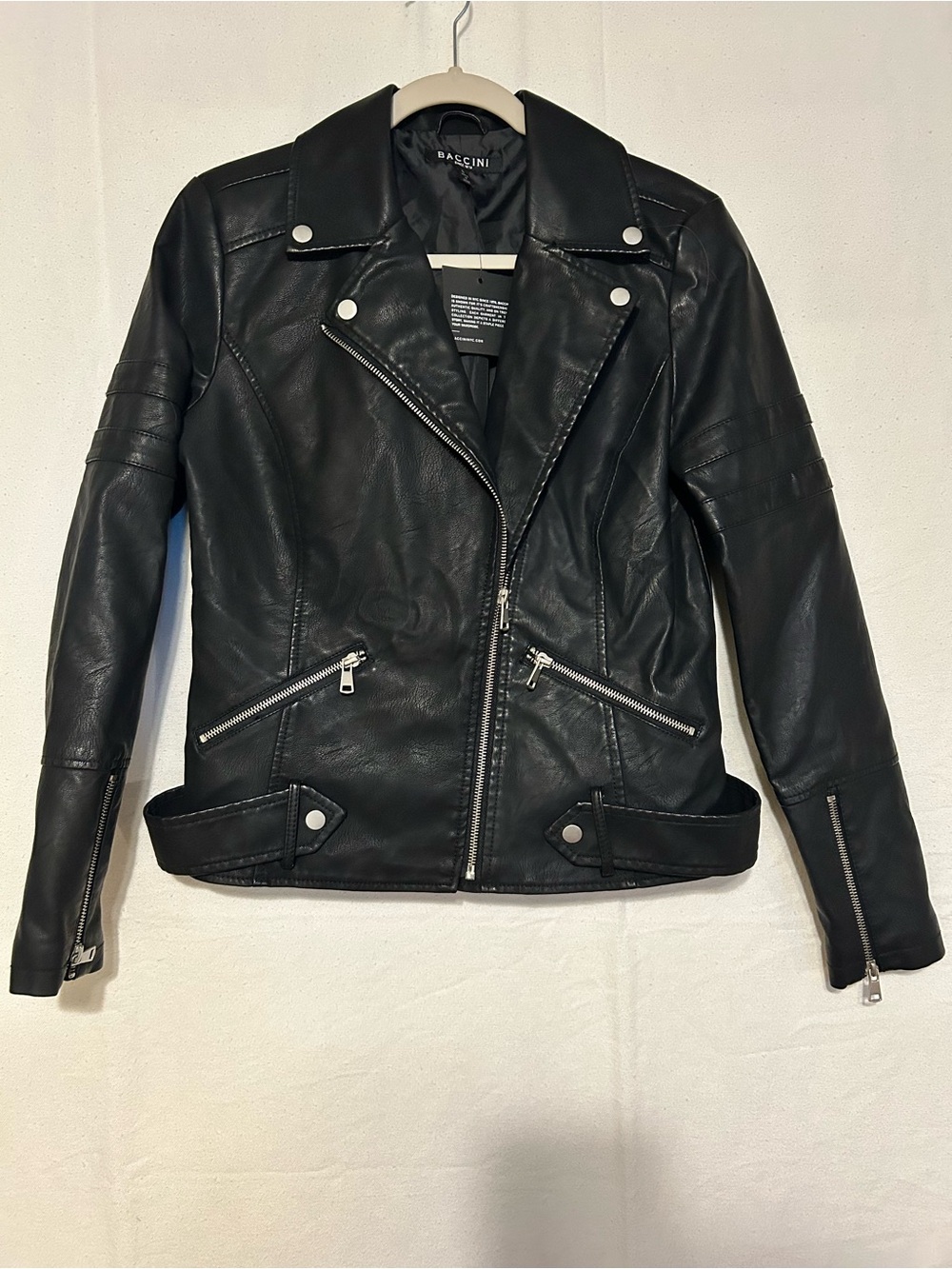 Baccini Black Faux Leather Moto Jacket